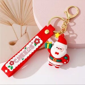 Christmas Santa Claus Keychain with Cheers Red Strap Silicone Purse Charm
